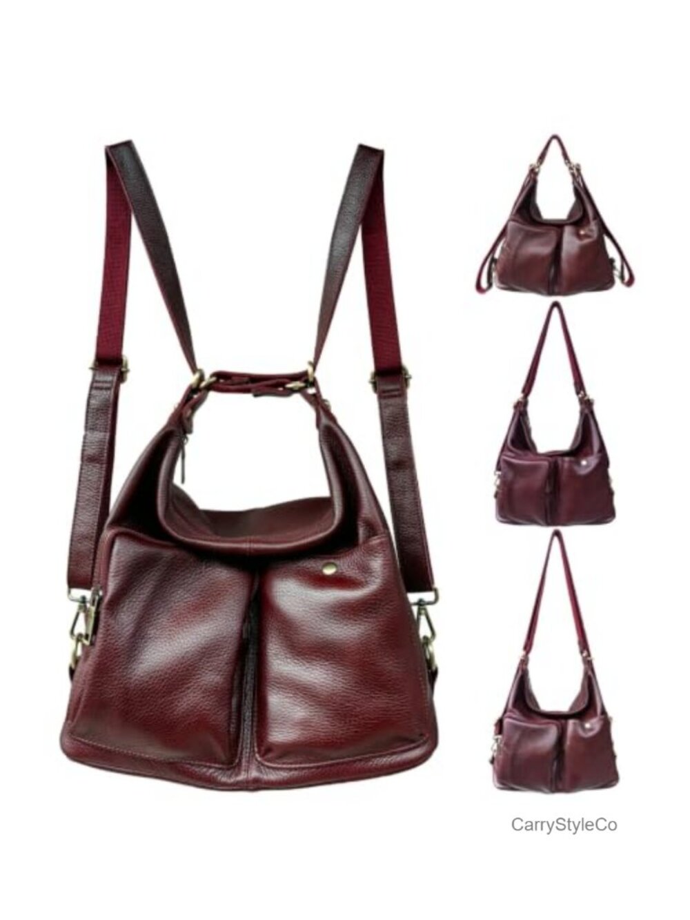 Genuine Leather Convertible Crossbody Backpack Purse